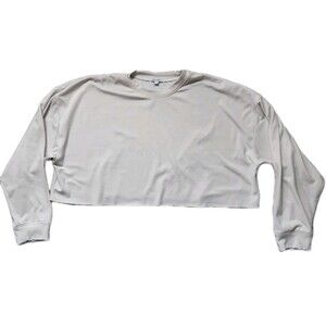 WeWoreWhat White Crop Sweatshirt Womens L Fleece Lined Long Sleeve Crewneck EUC